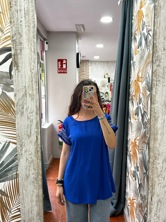 Camiseta panel abeja manga azul