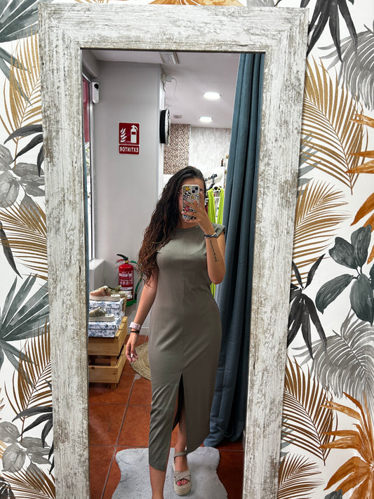 Vestido hombreras - caqui