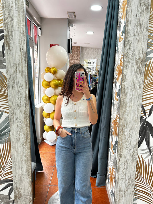 Camiseta botones blanca