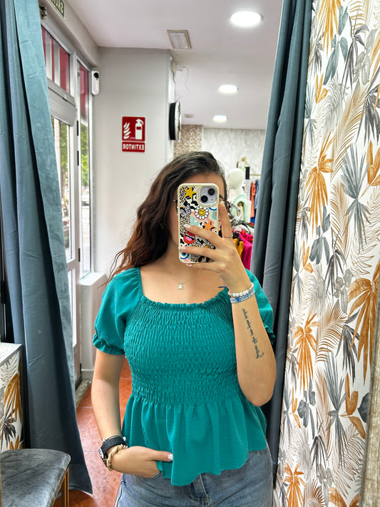 Top fruncido turquesa